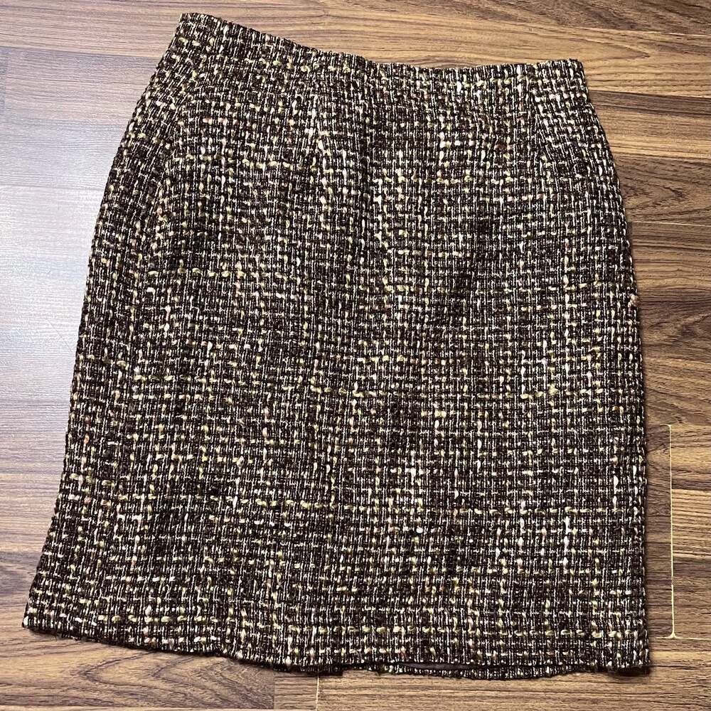 Vintage Studio C Wool Blend Tweed Pencil Skirt Women's 10 Brown Lined Zip
